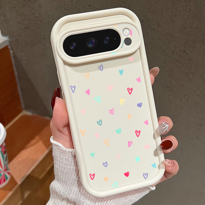 Google Pixel 9 Pro - Renkli Küçük Kalpler Desenli Yumuşak Kılıf